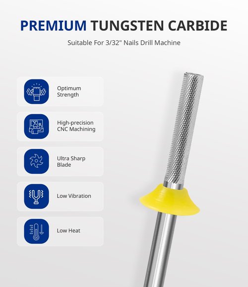AIRSEE Safety Tungsten Carbide Acrylic Nail Drill Bit Electric Nail Drill File Head Tip for Dead Skin Cleaning Nail Bed File Cuticle Nail Prepare 3/32" 2 Way Needle Nail Buffer Bit XF