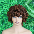 IMAYLI Fringe Bouncy Human Hair Wigs For Black Women Afro Rose Curly Funmi Glueless Wigs with Bangs Short Bouncy Curly Bob Wig With Bang 8Inch 180% Density P4/30