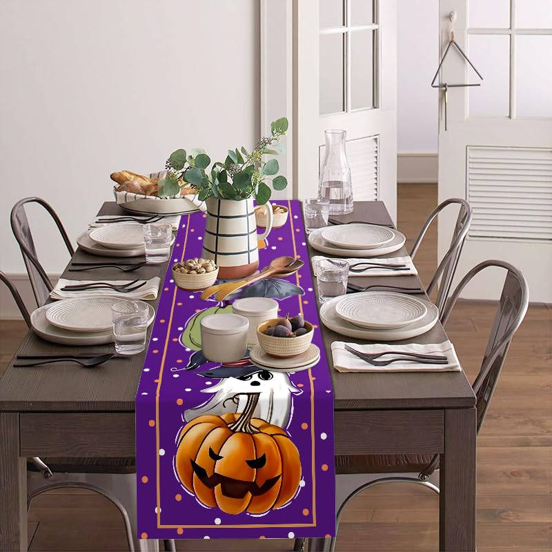 Halloween Pumpkin Ghost Table Runner 13x72 Inch for Dining & Party Decor