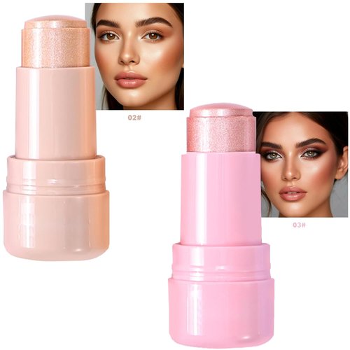 Skiennix Highlighter Stick - Shimmer Makeup for Face & Body, Easy Blend, Long Lasting | 2-Pack (#02 & #03)