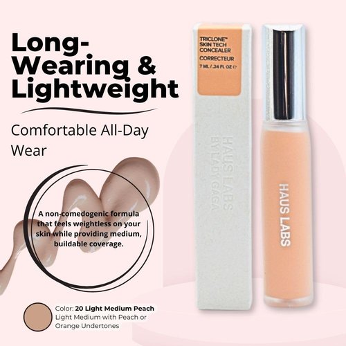 HAUS LABS BY LADY GAGA Triclone Skin Tech Hydrating + De-puffing Concealer with Fermented Arnica 20 Light Medium Peach