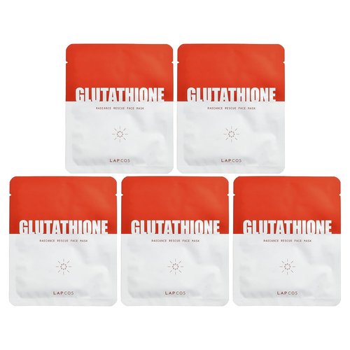 LAPCOS Glutathione Radiance Rescue Mask - Korean Skin Care Mask w/Glutathione, Niacinamide & Peptides - Hydrating Face Masks Spa Gifts for Women - Revitalizing & Firming Face Mask (5 Count, 0.91 oz)