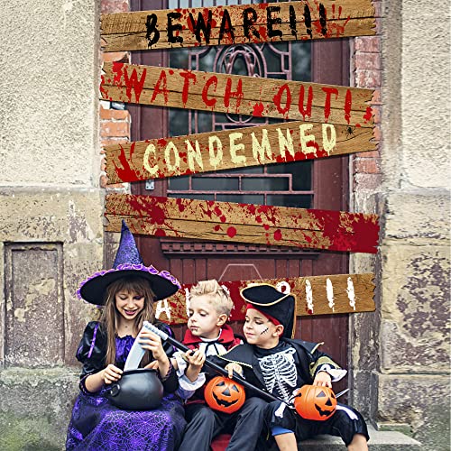 Halloween Haunted Window Boards 39x4.7 Inch Warning Signs - 10Pcs, Variation: 39In-10Pc