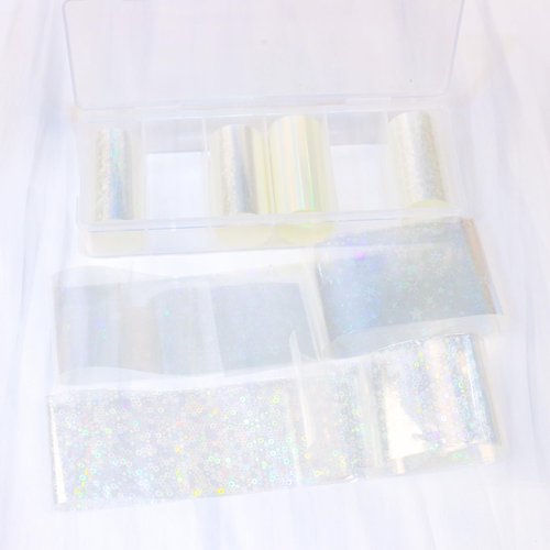 SILPECWEE 2 Boxes Aurora Nail Foil Clear Laser Glass Fragment Nail Transfer Foil for Long Acrylic Nails Starry Sky Holographic Nail Art Foil Stickers Manicure Design for DIY Nails Decoration