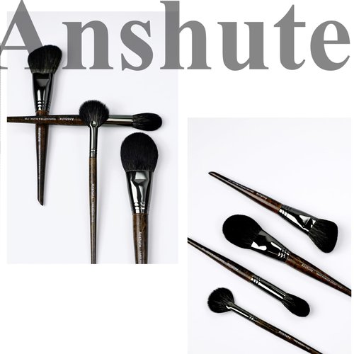 Anshute Natural Goat Hair Makeup Brushes Set of 4, Face Brushes, Professional Natural Hair Cosmetic Brushes, Beech Wood Handle. Super Soft Bristles, Variety of Brushes.
