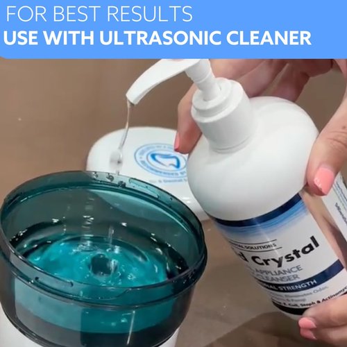 Dr. B Dental Solutions Liquid Crystal Soak Cleanser - Deep Cleaning Formula for Dentures, Retainers, Teeth Aligners, Night Guards & Oral Appliances - Removes Stains, Odors, & Germs - 8 oz