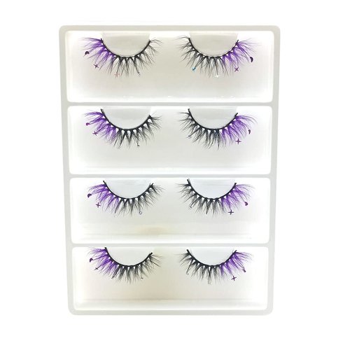 FQNing Glitter Eyelashes Sequins Moon Star Rhinestone Purple Color Lash Wispy 4 pairs for Ball, Dance, Party, Games (Purple Moon&Star)