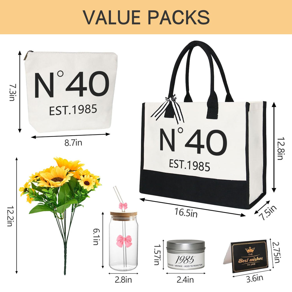 Zevulizen 40th 50th 60th Birthday Gifts for Women/Wife/Mom/Grandma/Sister/Friends/Aunt, 6Pcs (40th Bag Set 1985)