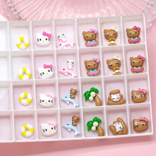 Kawaii Nail Charms - 3D Cute Cat Design Rhinestones for Nails DIY Nail Art Decoration 55Pcs(11Style)