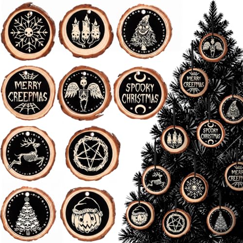 Vercraft Spooky Christmas Ornaments Set - 30 Gothic Wooden Holiday Decorations