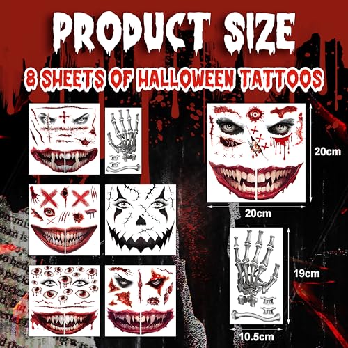 Halloween Face Tattoos Set - Waterproof Fake Scars & Spooky Makeup Stickers