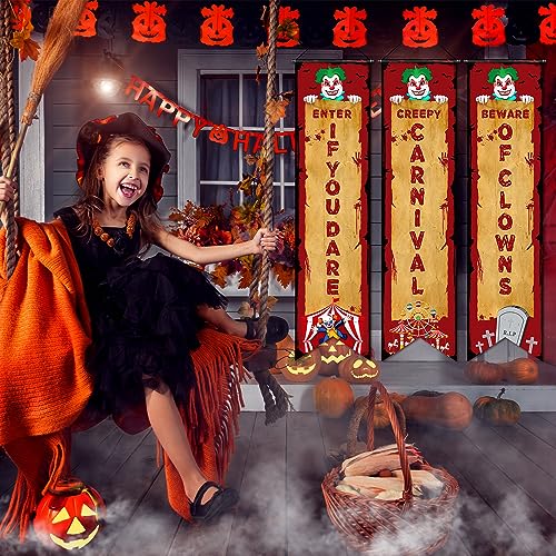 Halloween Clown Banner Set - Creepy Circus Porch Signs - Basic Carnival 3 Pieces