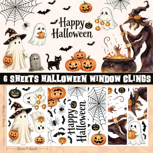 Halloween Window Clings Decorations - Ghost Pumpkin Variation, Reusable PVC Stickers