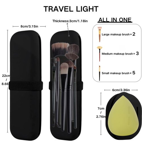 BSJIASHIWEI Silicone Makeup Brush Holder Travel Case No Odor Nylon Strap Closure | Water-Resistant Brush Organizer for Travel Makeup Brushes Storage-Black