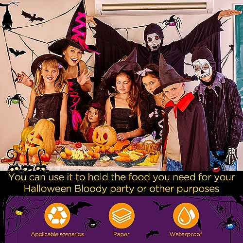 Halloween Paper Food Trays with Spider Design, 100 Pack, Disposable Serving Plates