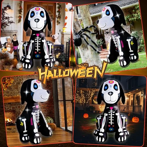 5FT Halloween Skeleton Dog Inflatable Yard Decor with LED Lights