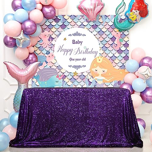 Purple Sequin Tablecloth 90x156 Inch for Weddings & Parties - SquarePie
