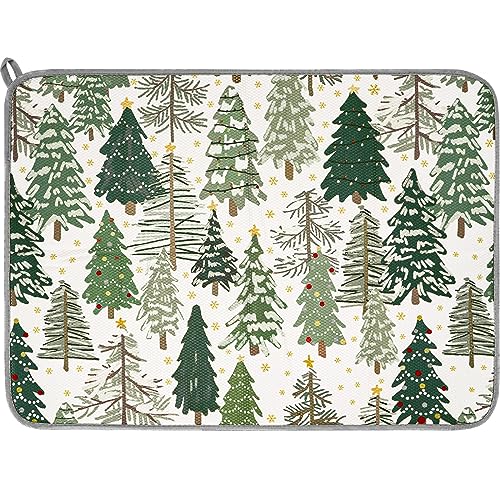 Christmas Dish Drying Mat 18x24 Inch - Absorbent Woodland Tree Kitchen Protector