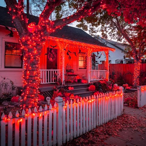 Nisocy 400FT Red Christmas String Lights with Remote, Green Wire, 8 Modes, Timer, Indoor Outdoor Decor