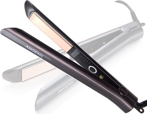 ANGENIL Titanium Flat Iron Hair Straightener and Curler 2-in-1, Professional Flat Iron Curling Iron in One, Dual Voltage Hair Straightening for Women Styling Tools, 30S Fast Heating, (290°F-450°F)