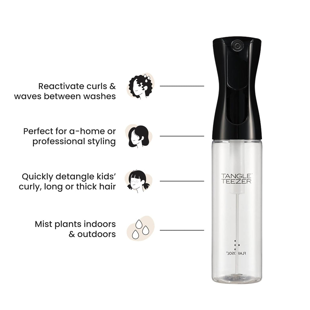 TANGLE TEEZER Fine Mist Spray Bottle - Reusable & Refillable Hair Detangler | 10.1 oz, Black
