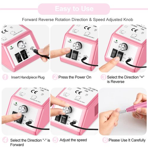 Professional Nail Drill Machine 20000 RPM Efile Electric Nail Filer Kit for Finger Toe Nails, Acrylic Gel Nails, Manicure Pedicure Drill with 6Pcs Nail Bits, 106Pcs Sanding Bands - Pink