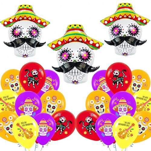 Sugar Skull Balloons Set for Day of the Dead Halloween Fiesta - 43pcs