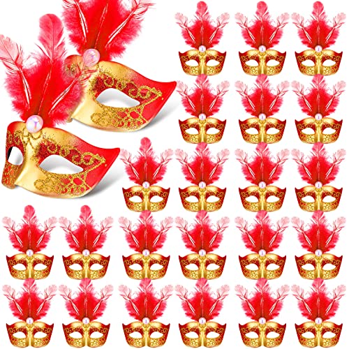 Halloween Mini Cake Toppers - Red Masquerade Masks, 24 Pcs