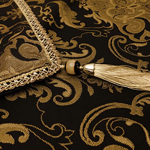Jacquard Black Damask Tablecloth 60x120 Inch - Elegant Fabric Cover for Dining