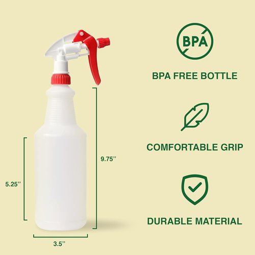 Heavy Duty 32oz Plastic Spray Bottles - Adjustable Nozzle for Cleaning & Gardening Solutions | Red 2 Pack
