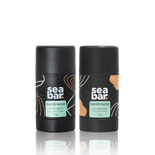 SeaBar Shampoo and Conditioner Bar Set with Refillable Applicator - Salon-Quality Cleanse & Condition – Volume & Soft, Manageable Lengths - Sulfate & Silicone-Free, TSA-Friendly - Coconut & Lime