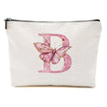 CSHVJ Initial Makeup Bag Pink Butterfly B Personalized Cosmetic Bag Monogrammed Gifts for Women Girls Bride Boss Monogram Zipper Pouch for Friendship Mothers Day Birthday Wedding Bridal Shower Gifts