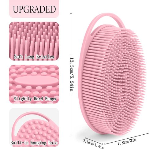 PQRUU 3 Pack Silicone Body Scrubber, Exfoliating Soft Loofah, Scrubber Fit for Sensitive and All Kinds of Skin, Clean Sanitary, Rapid Foaming Black+blue+pink