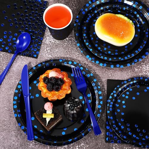 Black and Blue Disposable Party Tableware Set for 80 Guests