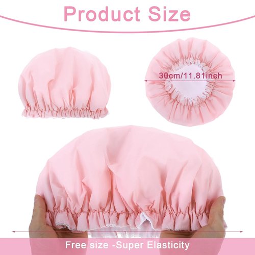 Skiennix Reusable Shower Cap - Waterproof Terry Cloth Lined Design | Pink Double Layer for All Hair Lengths