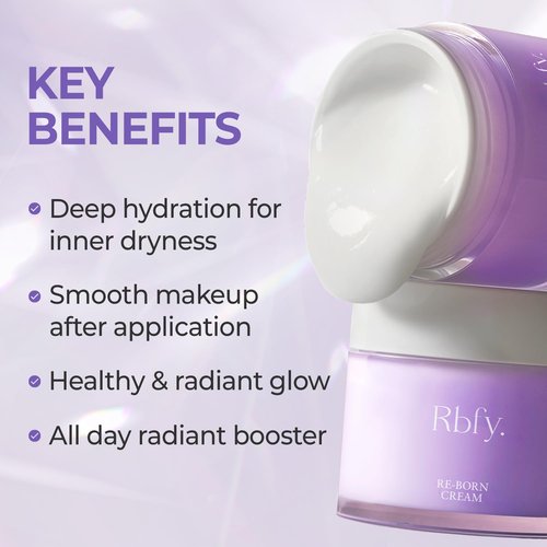Rbfy. Re-Born Cream - Korean Deep Hydration Moisturizer for 360-Degree Radiant Glow | Suitable for Dry & Combination Skin | Evening Primrose Flower Extract | Korean Skincare (2.71 fl oz)