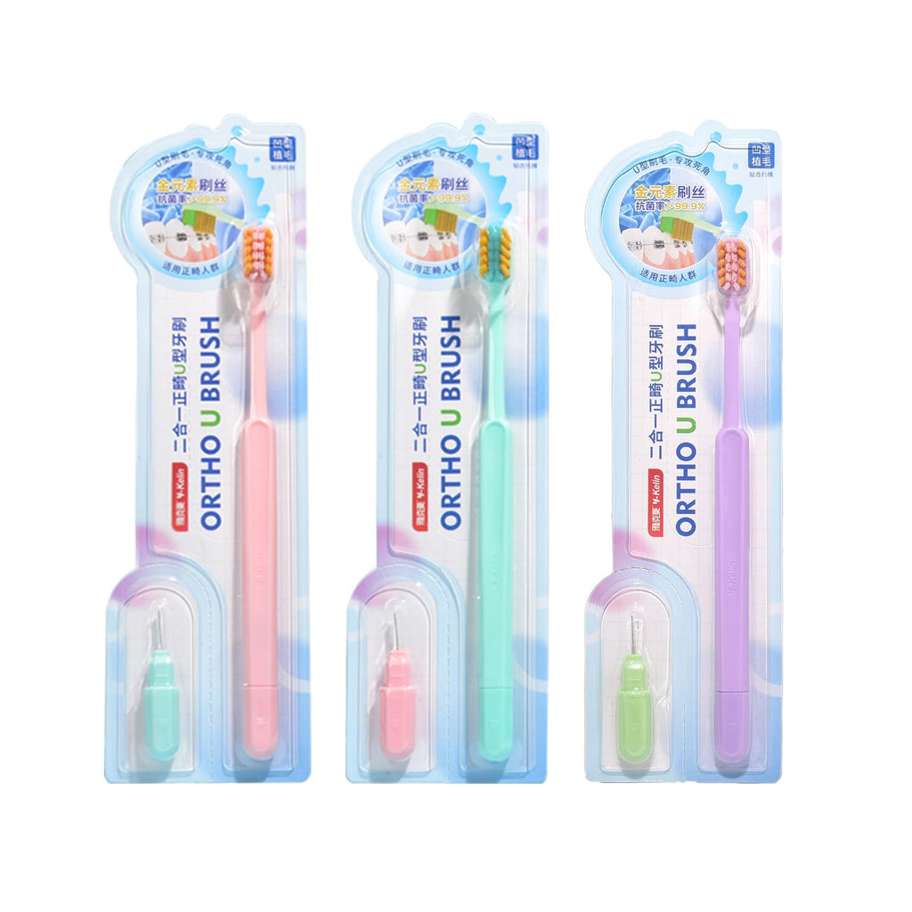 Y-Kelin 2IN1 Orthodontic Braces Toothbrush with interdental Brush