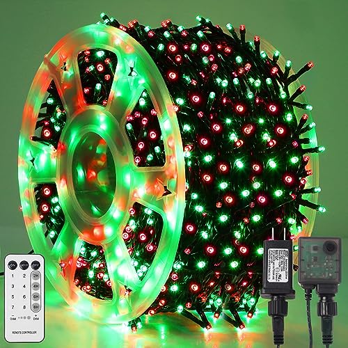 Long 328ft LED Christmas String Lights with Remote Control & 8 Modes - Waterproof Outdoor Fairy Lights, Red & Green Variation