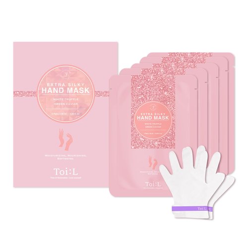 Extra Silky Hand Mask 5 Pairs, Korean Moisturizing Gloves for Dry Hands with White Truffle, Green Caviar & Peptides, Repairing Hand Care Treatment for Aging, Cracked, and Dry Skin