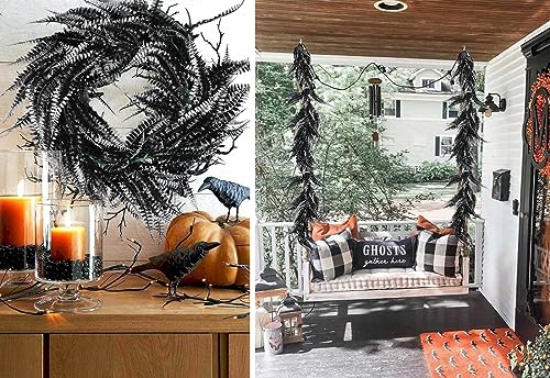 Artificial Fern Garland 2 Pcs 5.8Ft Black White Faux Hanging Vines for Halloween & Decor
