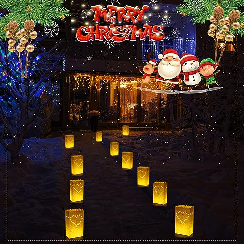 Luminary Bags with Flameless Candles Set - Heart Pattern, 50 Pieces for Outdoor & Indoor Decor