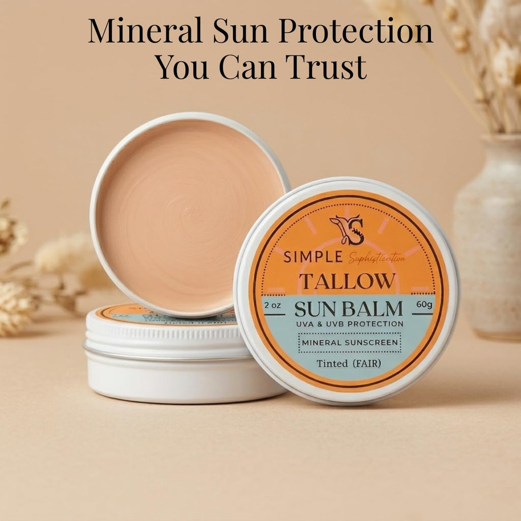 Tallow Sun Balm - Tinted Mineral Sunscreen with Grassfed Tallow & Zinc Oxide | SPF 30, Reef Safe (2 oz) - Fair