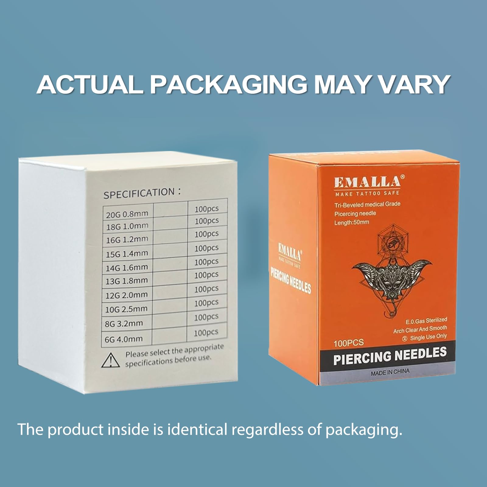 100Pcs Piercing Needles Kit - Yugui Mixed 12G 14G 16G 18G 20G Body Piercing Needle Tools for Ear Nose Septum Navel Belly Button Eyebrow Lip Hollow Needles