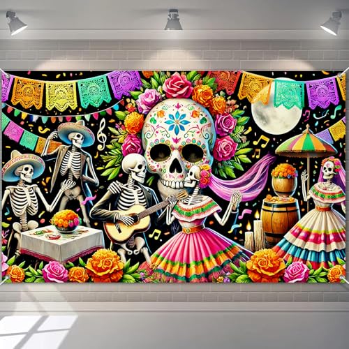 Day of the Dead Banner Skull Mexican Fiesta Decorations 71x43 Inch