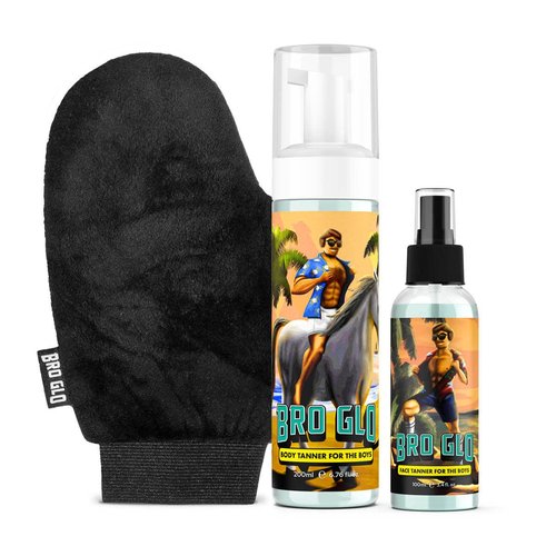 Bro Glo Self Tanner - Easy Sunless Tan Starter Bundle for Face & Body | Oil-Free, Fast-Drying, Natural Bronze