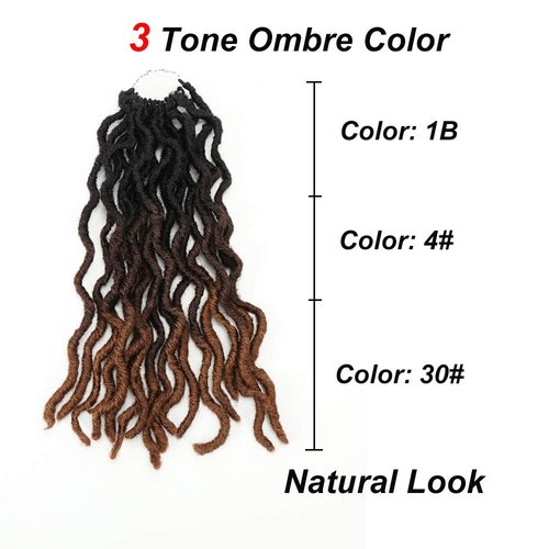 Eliza Wavy Gypsy Locs Faux Locs Ombre Crochet Hair 14" 8Packs/Lot Goddess Locs Synthetic Fiber Faux Locs African Roots Dreadlocs Synthetic Braiding Hair Extensions for Black Women(14",OM3T430)