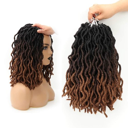Eliza Wavy Gypsy Locs Faux Locs Ombre Crochet Hair 14" 8Packs/Lot Goddess Locs Synthetic Fiber Faux Locs African Roots Dreadlocs Synthetic Braiding Hair Extensions for Black Women(14",OM3T430)
