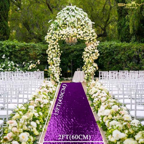 Purple Sequin Wedding Aisle Runner 15x2ft Carpet for Wedding Ceremony & Events - ShinyBeauty