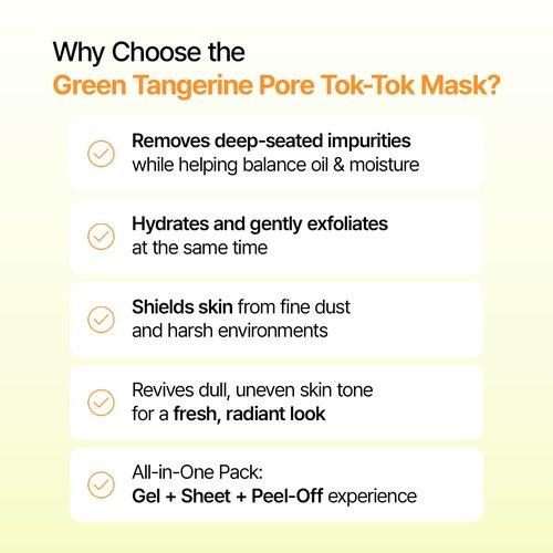ClearDea Green Tangerine Pore Tok-Tok Sheet Mask (3-in-1 Bio-Cellulose Gel) (Eosidin Care) – Pore Care, Sebum Control, Collagen Peel Off Facial Skincare for Deep Cleansing & Smooth Skin, 4 Sheets