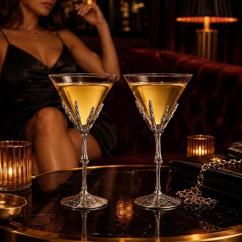 Skeleton Hand Martini Glasses Set of 2 - Novelty Halloween Cocktail Barware